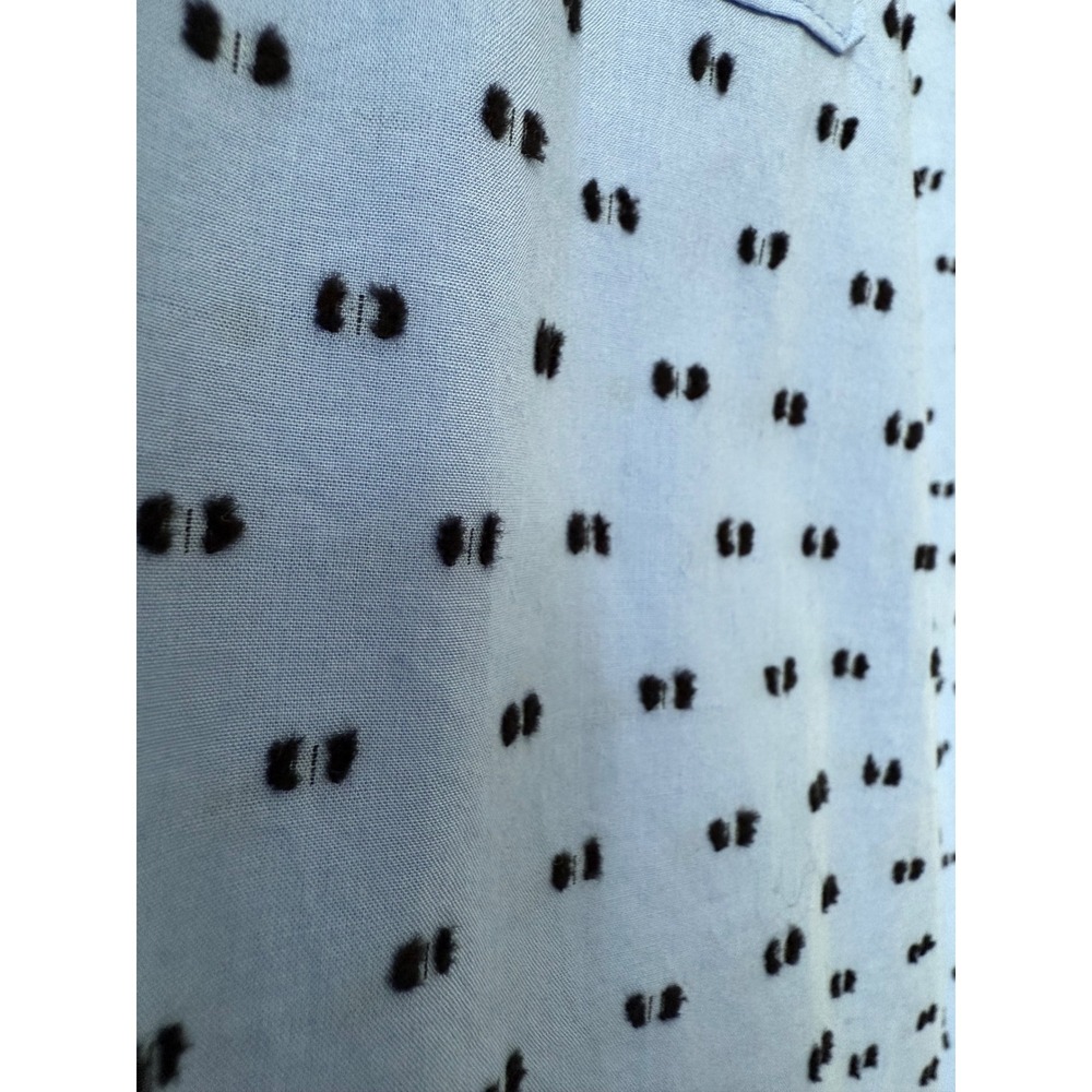 Talbots Women Light Blue Black Dot Print 3/4 Sleeve Button Neck Tunic Top Size L - Picture 4 of 12